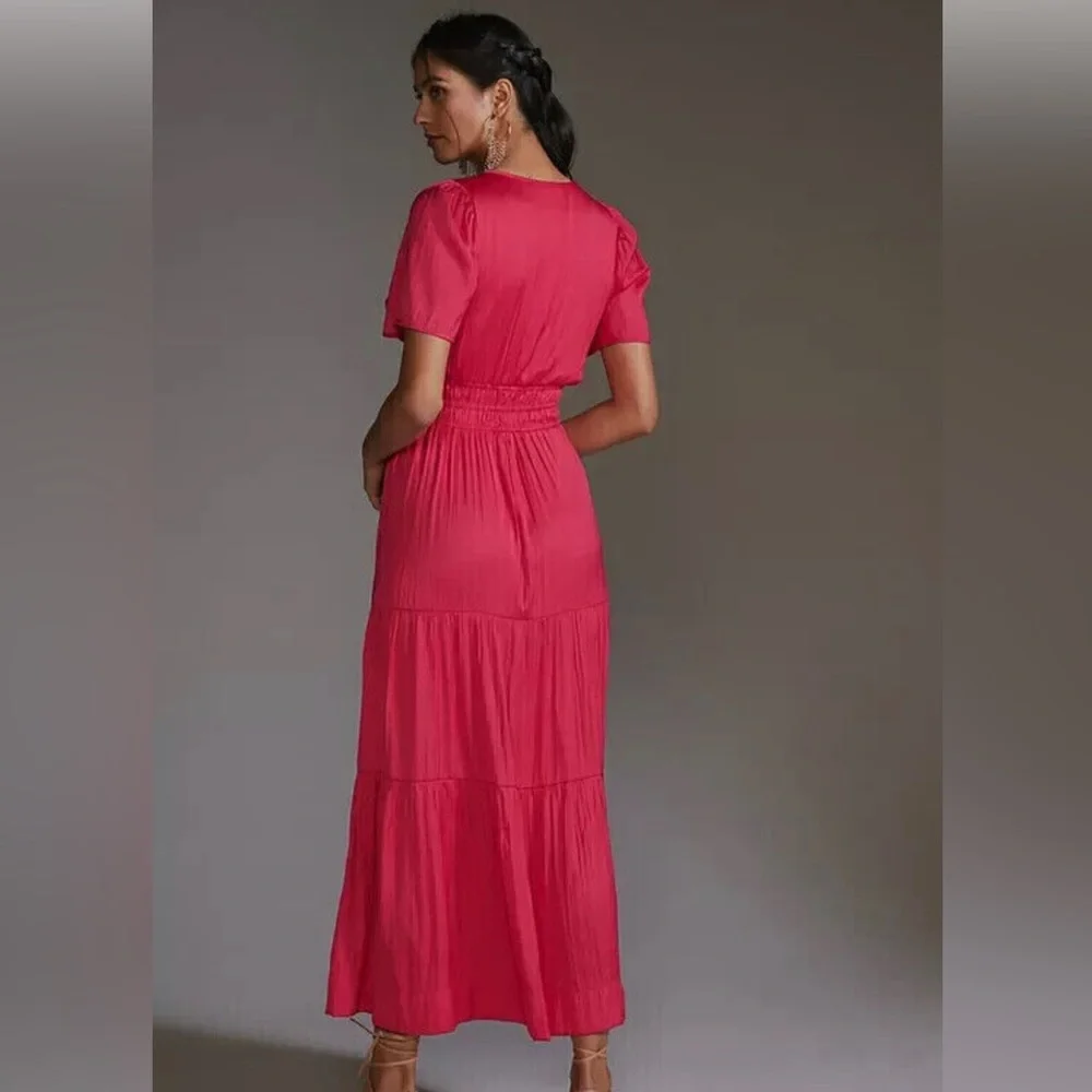 NWT Anthropologie Somerset Maxi Bright Pink Satiny Dress Sz M Pockets Flattering - Picture 13 of 14